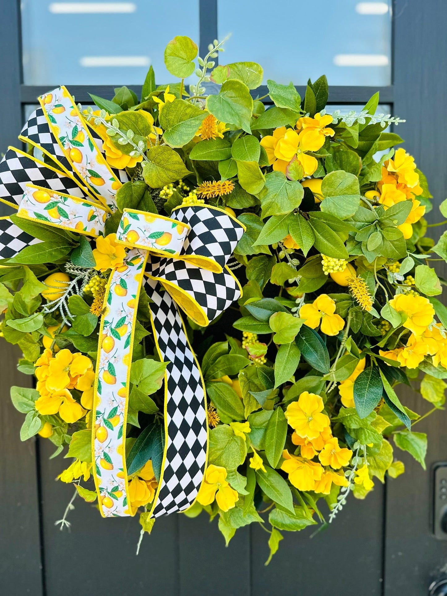 Lemon Summer Door Wreath with Yellow Flowers – 22”
