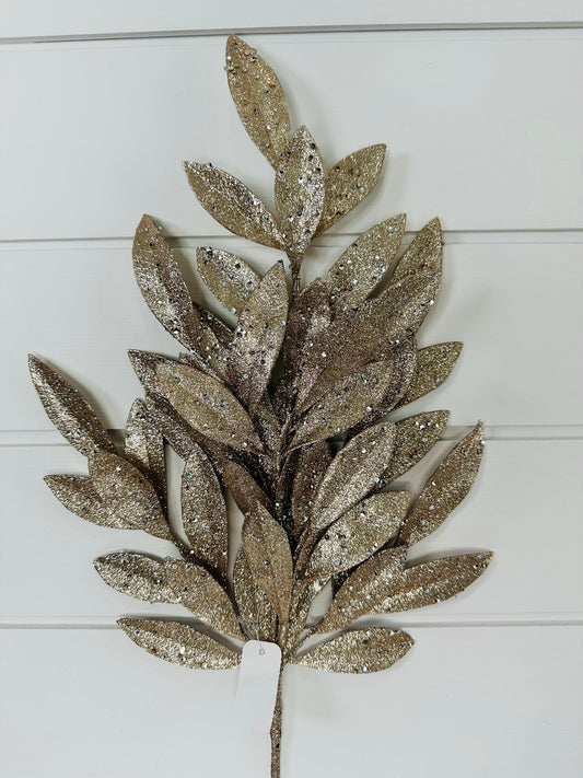 23"L Champagne Glitter Bay Leaf Spray - Shimmery Holiday Home Decor-XS618249 TCT Crafts
