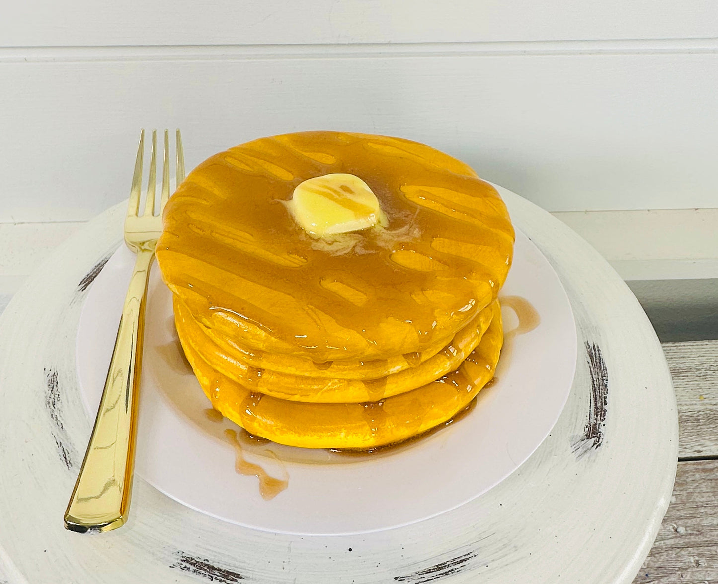 Realistic Fake Pancake Stack Display with Faux Butter & Syrup - Non-Edible Decorative Prop TCT Crafts