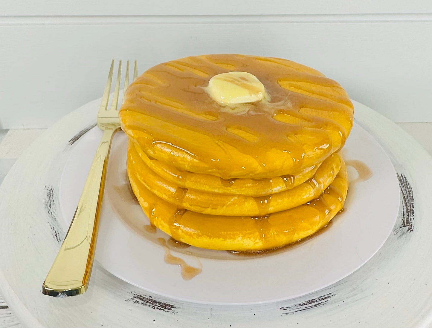 Realistic Fake Pancake Stack Display with Faux Butter & Syrup - Non-Edible Decorative Prop TCT Crafts