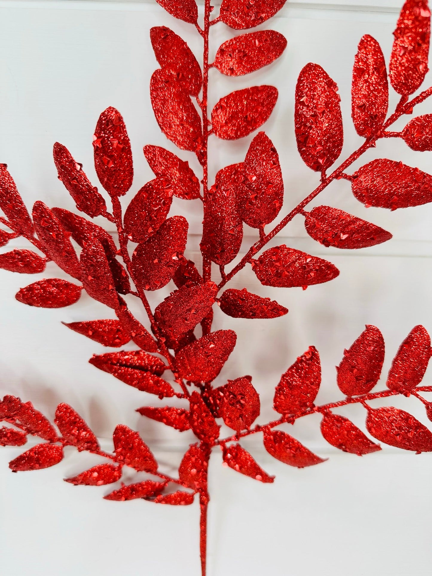 Bright Red Glitter Honey Locust Spray - Sparkly Floral Holiday Decoration-XS216924 TCT Crafts