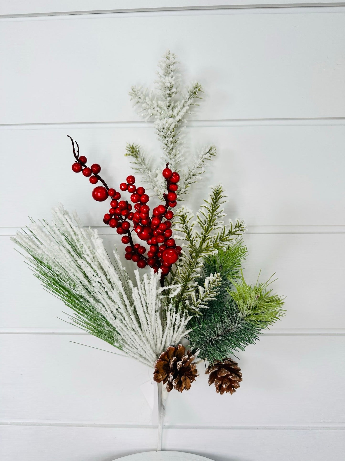 21" Snow Flocked Pine & Pinecone Pick with Red Berries - Festive Christmas Décor-XX1829 TCT Crafts