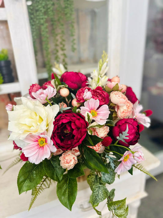 High-End Artificial Pink and Burgundy Peony Floral Arrangement – Wedding Centerpiece or Mother's Day Gift