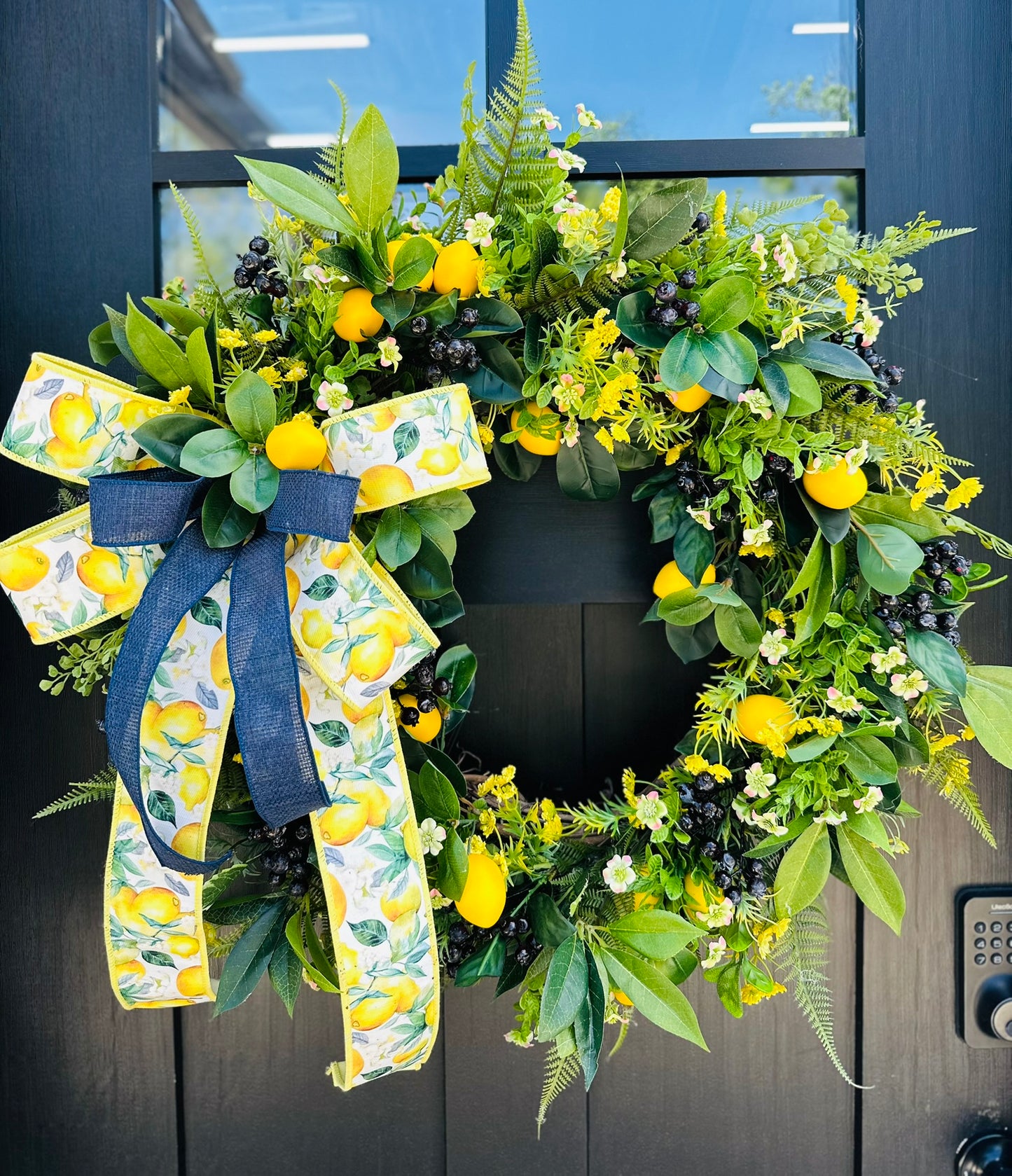 Summer Lemon and Blueberry Wreath – 26" Front Door Decor