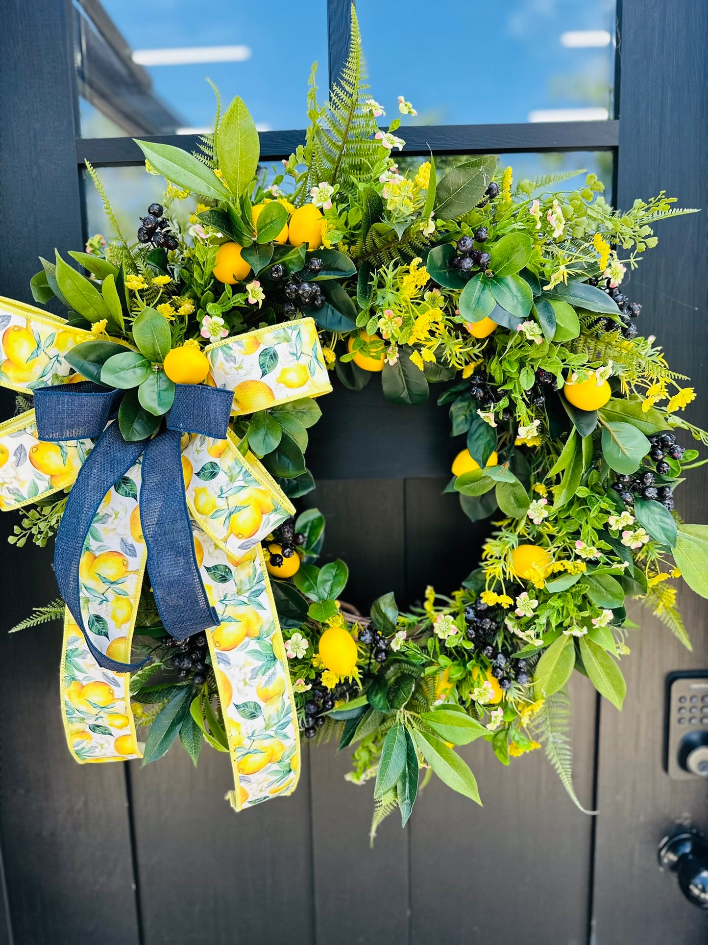 Summer Lemon and Blueberry Wreath – 26" Front Door Decor