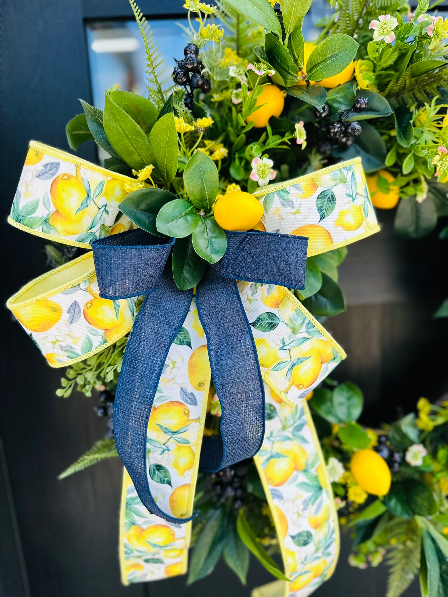 Summer Lemon and Blueberry Wreath – 26" Front Door Decor