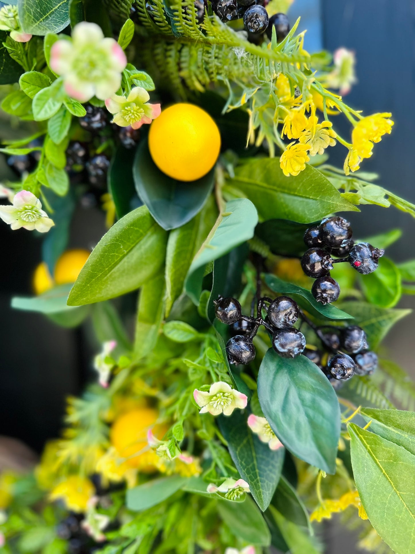 Summer Lemon and Blueberry Wreath – 26" Front Door Decor