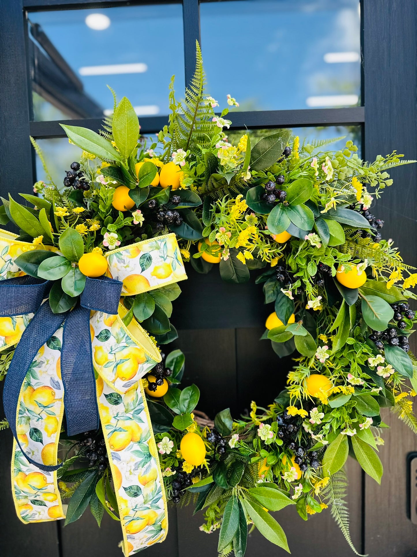 Summer Lemon and Blueberry Wreath – 26" Front Door Decor
