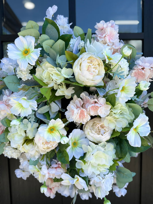 Cream & Peach Faux Floral Wreath – 26" Elegant Wreath for Wedding, Shower, or Spring Decor