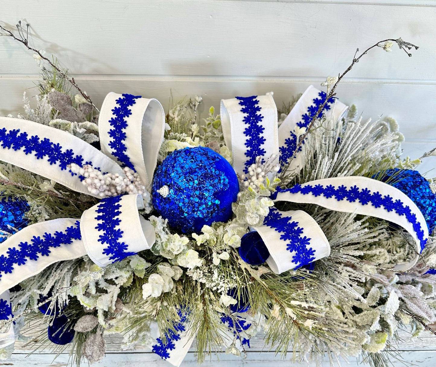 Elegant Blue & White Christmas Decor: Centerpiece or Door Swag, Tablescape, Coffee Table Decor- Handmade Home Decor-TCT1673 TCT Crafts