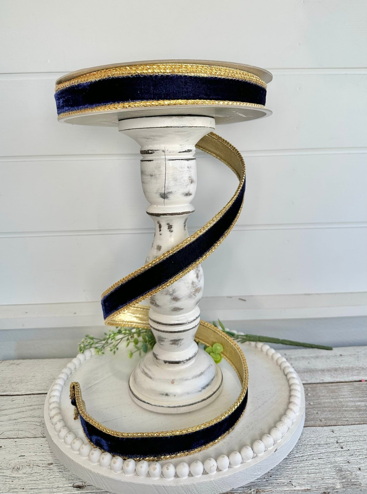 1" x 10yd Farrisilk Royal Velvet Double-Sided Ribbon - Elegant Navy Blue & Gold Trim-RG809-21 Farrisilk