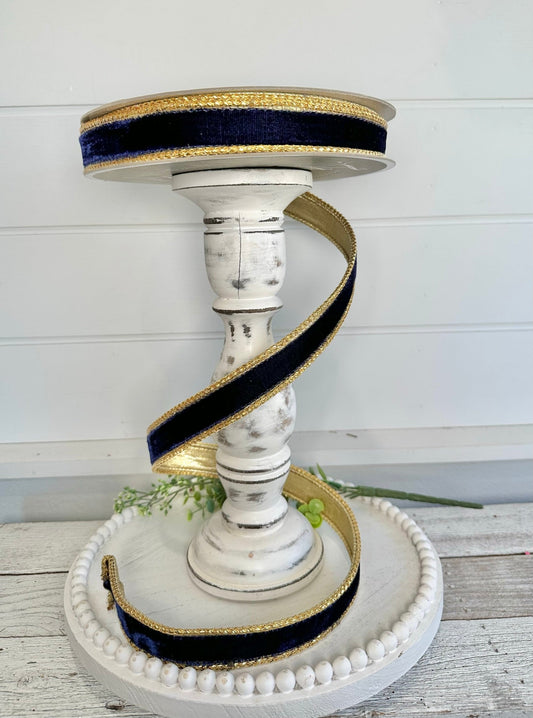 1" x 10yd Farrisilk Royal Velvet Double-Sided Ribbon - Elegant Navy Blue & Gold Trim-RG809-21 Farrisilk