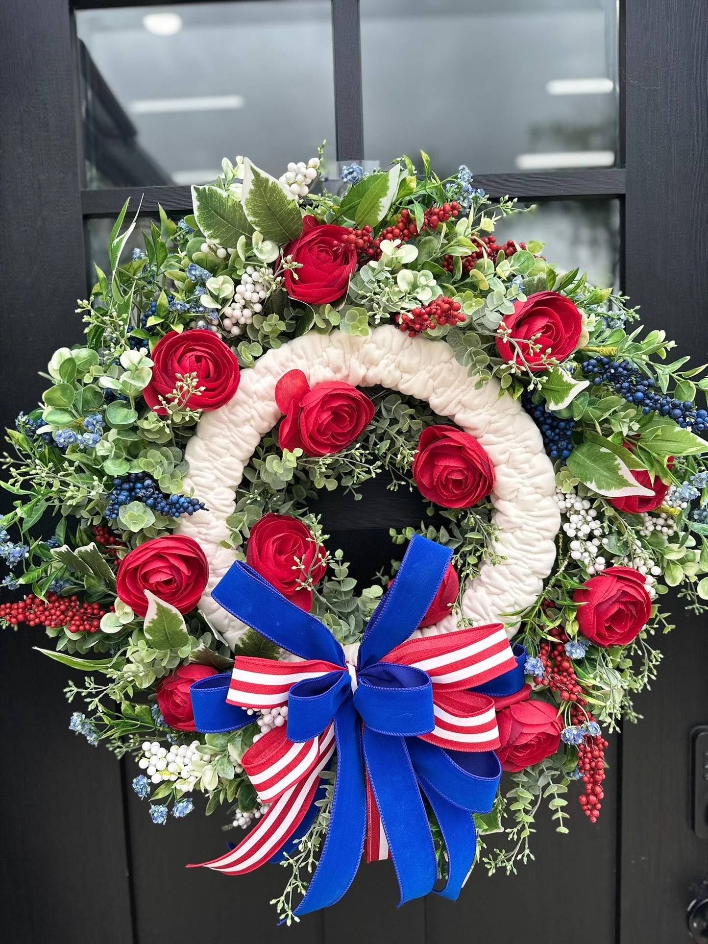 Elegant Patriotic Floral Wreath for Front Door-Red,White, & Blue Porch Decor (TCT1625) TCT Crafts
