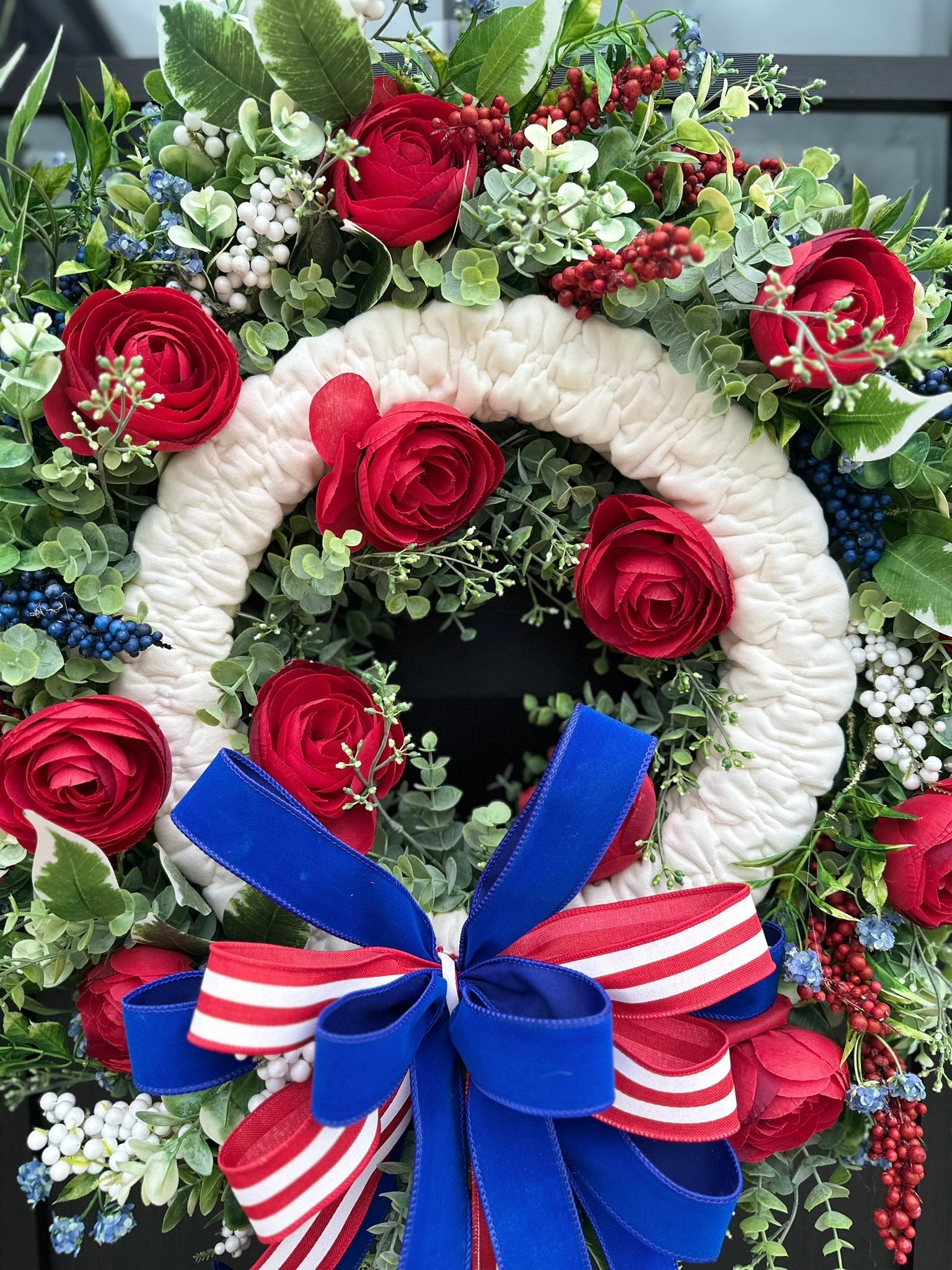 Elegant Patriotic Floral Wreath for Front Door-Red,White, & Blue Porch Decor (TCT1625) TCT Crafts