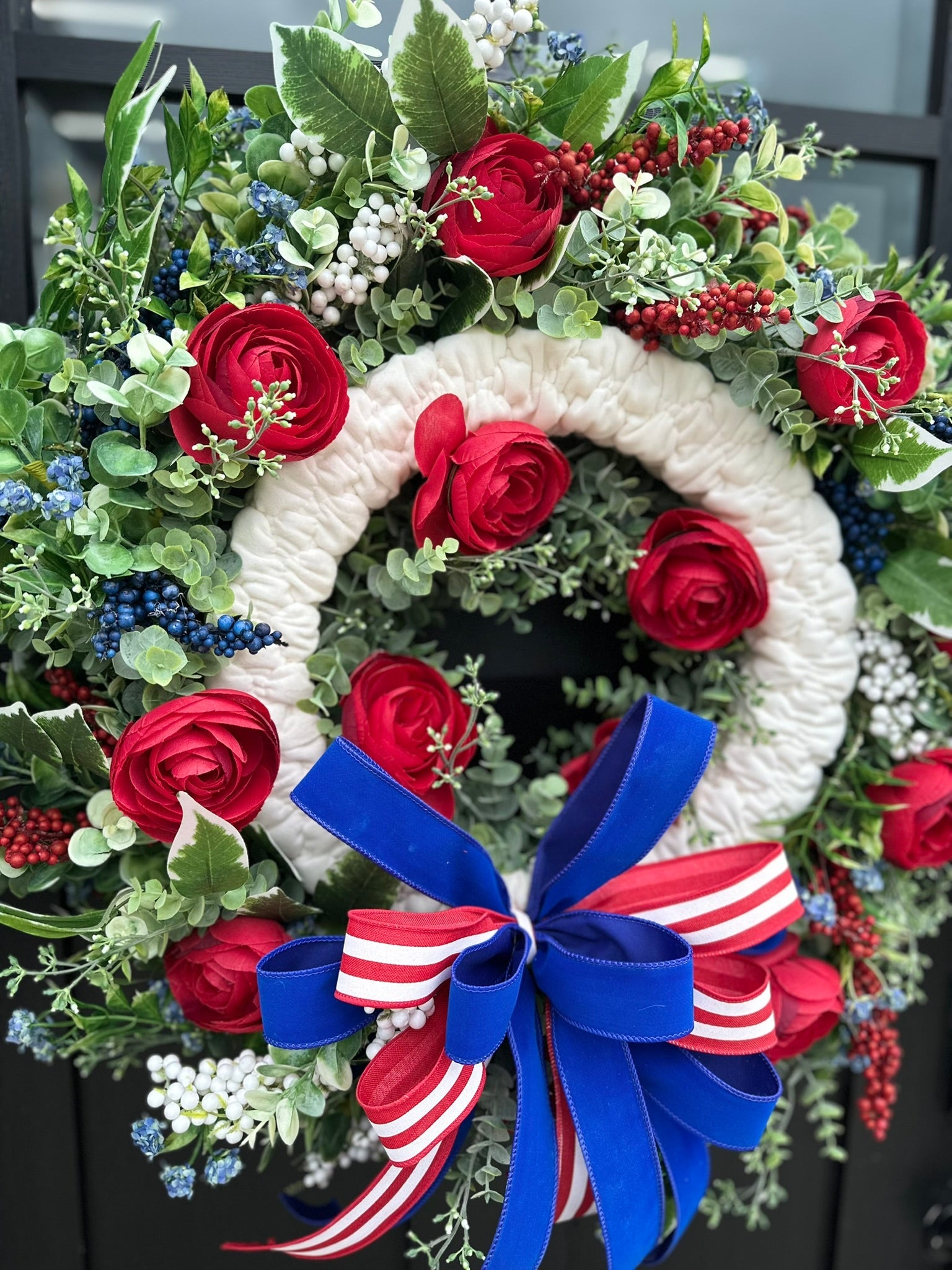 Elegant Patriotic Floral Wreath for Front Door-Red,White, & Blue Porch Decor (TCT1625) TCT Crafts