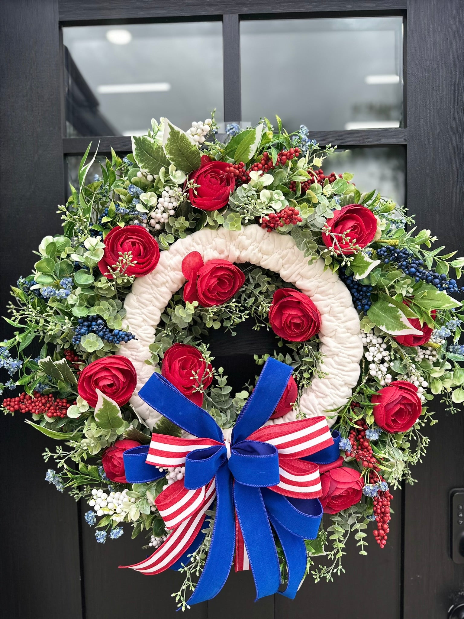 Elegant Patriotic Floral Wreath for Front Door-Red,White, & Blue Porch Decor (TCT1625) TCT Crafts