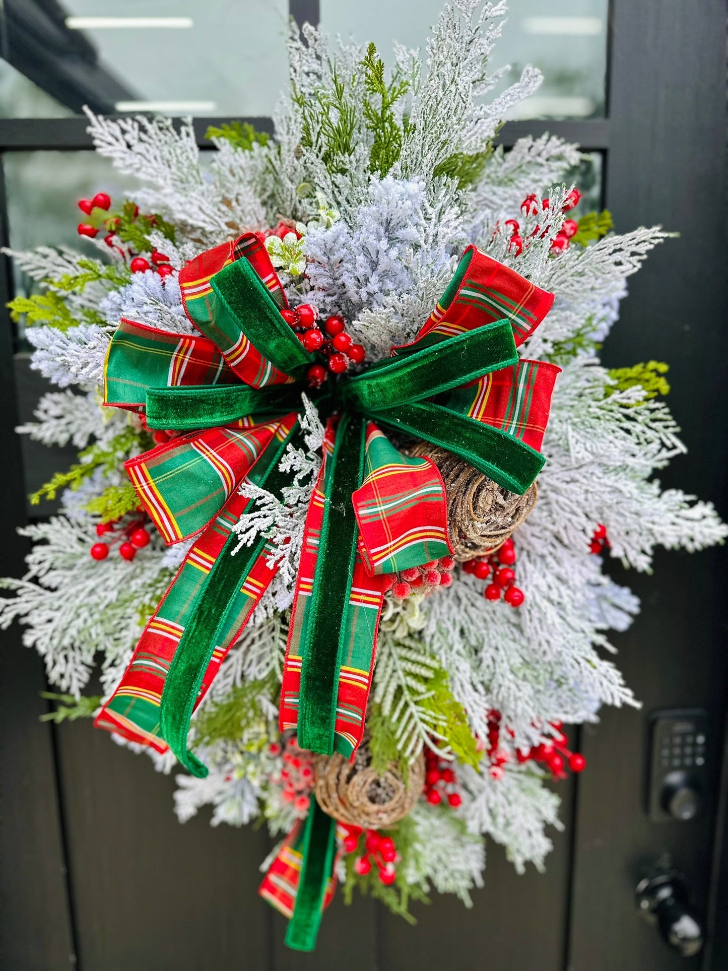 Rustic Christmas Door Swag with Red Berries and Flocked Pine Decor-TCT1577 TCT Crafts