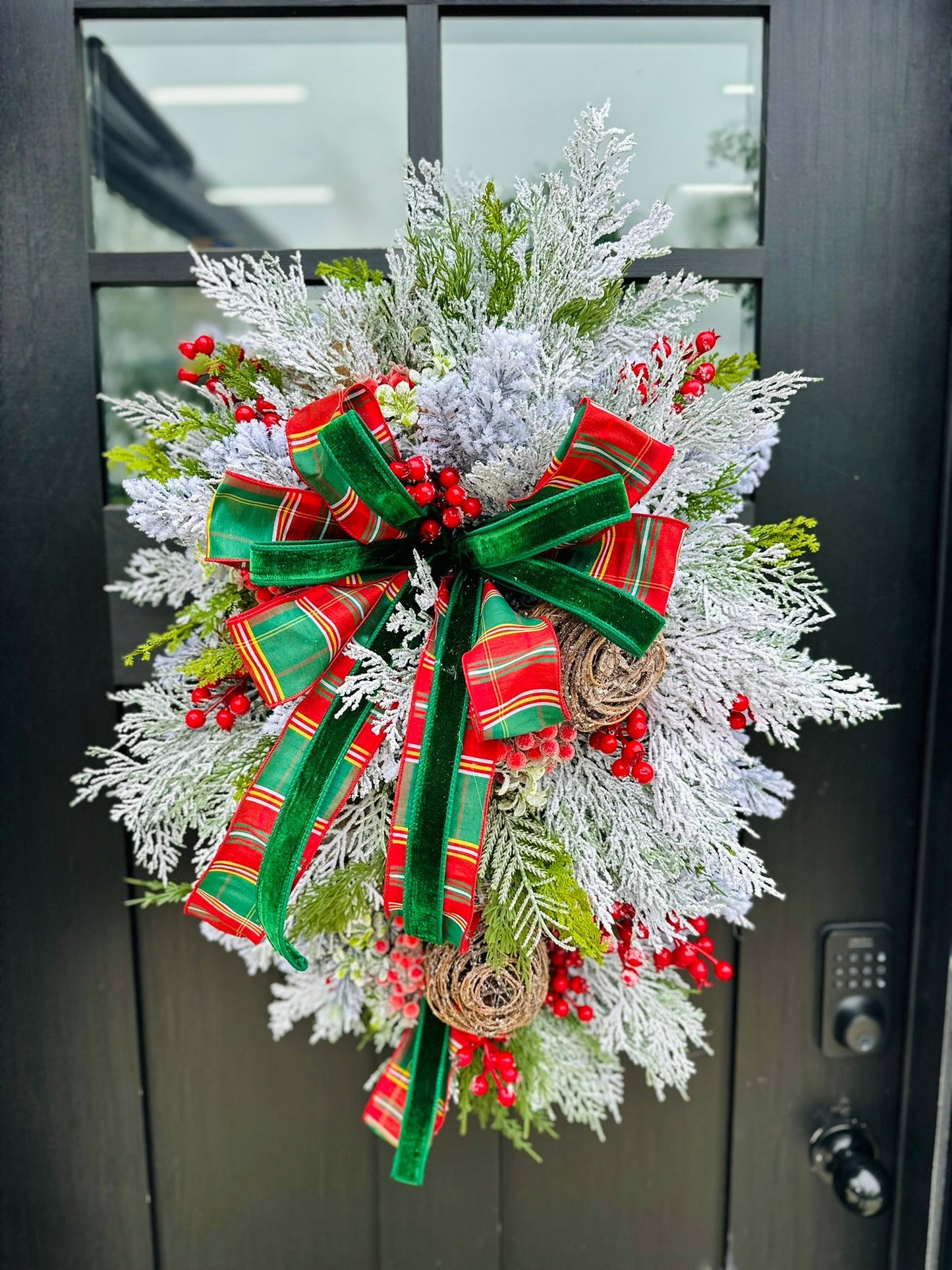 Rustic Christmas Door Swag with Red Berries and Flocked Pine Decor-TCT1577 TCT Crafts