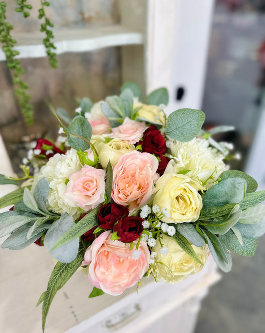 Romantic Blush and Cream Artificial Floral Centerpiece with Lamb's Ear – Wedding Table Decor or Event Arrangement TCT Crafts