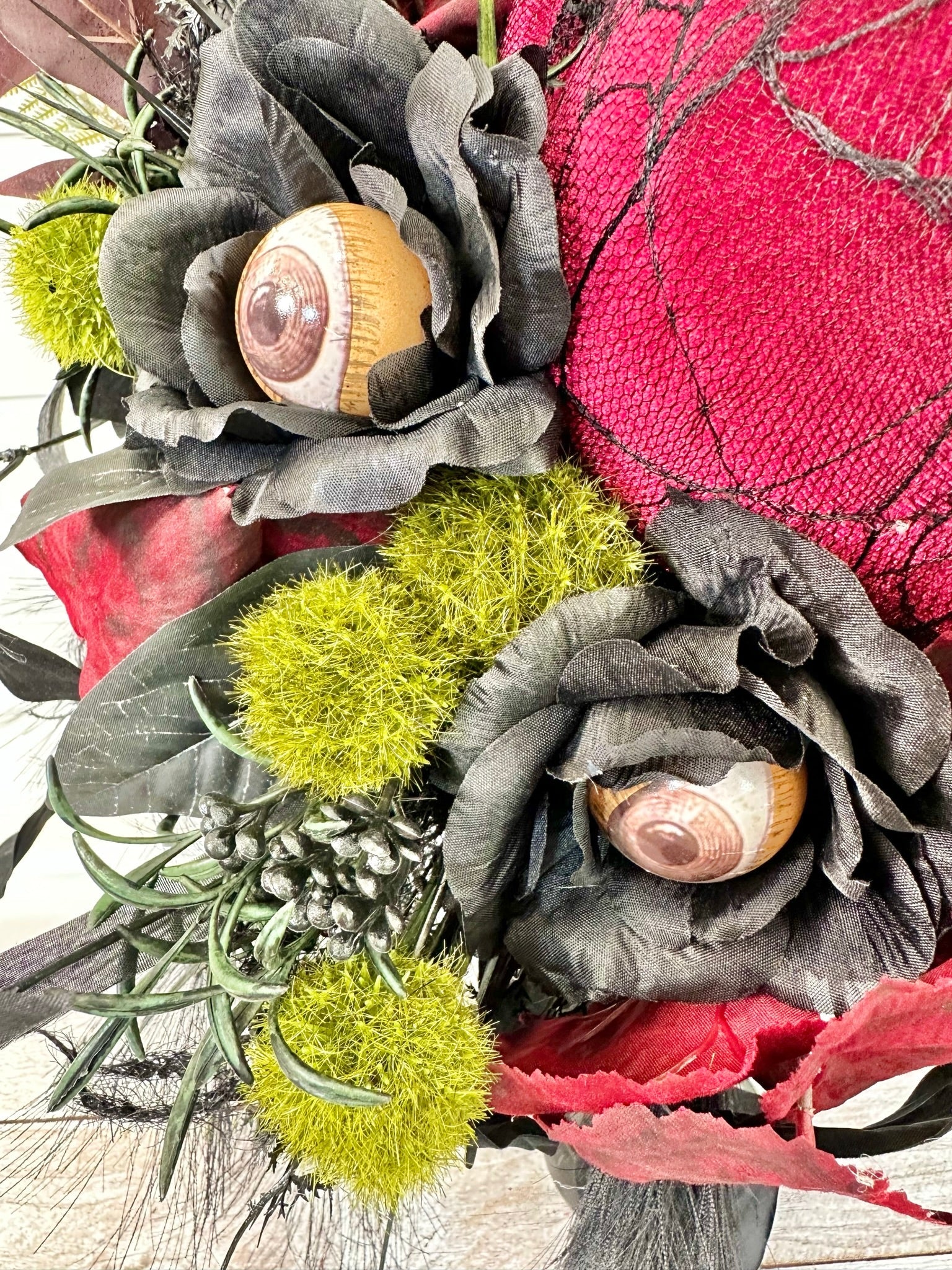 Spooky Glam Halloween Arrangement - Elegant Black Candlestick with Burgundy Foam Pumpkin and Halloween Florals-TCT1674 TCT Crafts