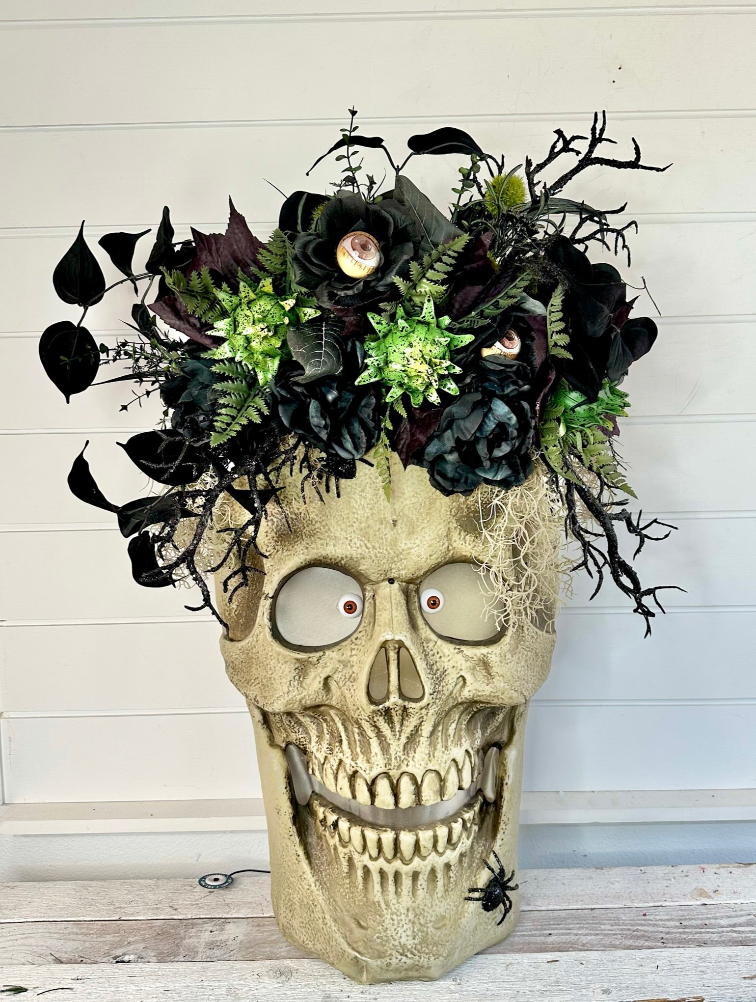 Animated 36x24" Skull Porch Decor | Motion-Sensor Lights and Music | Black Roses & Velvet Vines | Spooky Halloween Accent-TCT1678 TCT Crafts