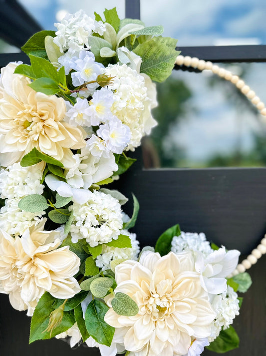Cream Dahlia & White Rose Hoop Wreath – Wedding & Event Decor TCT Crafts