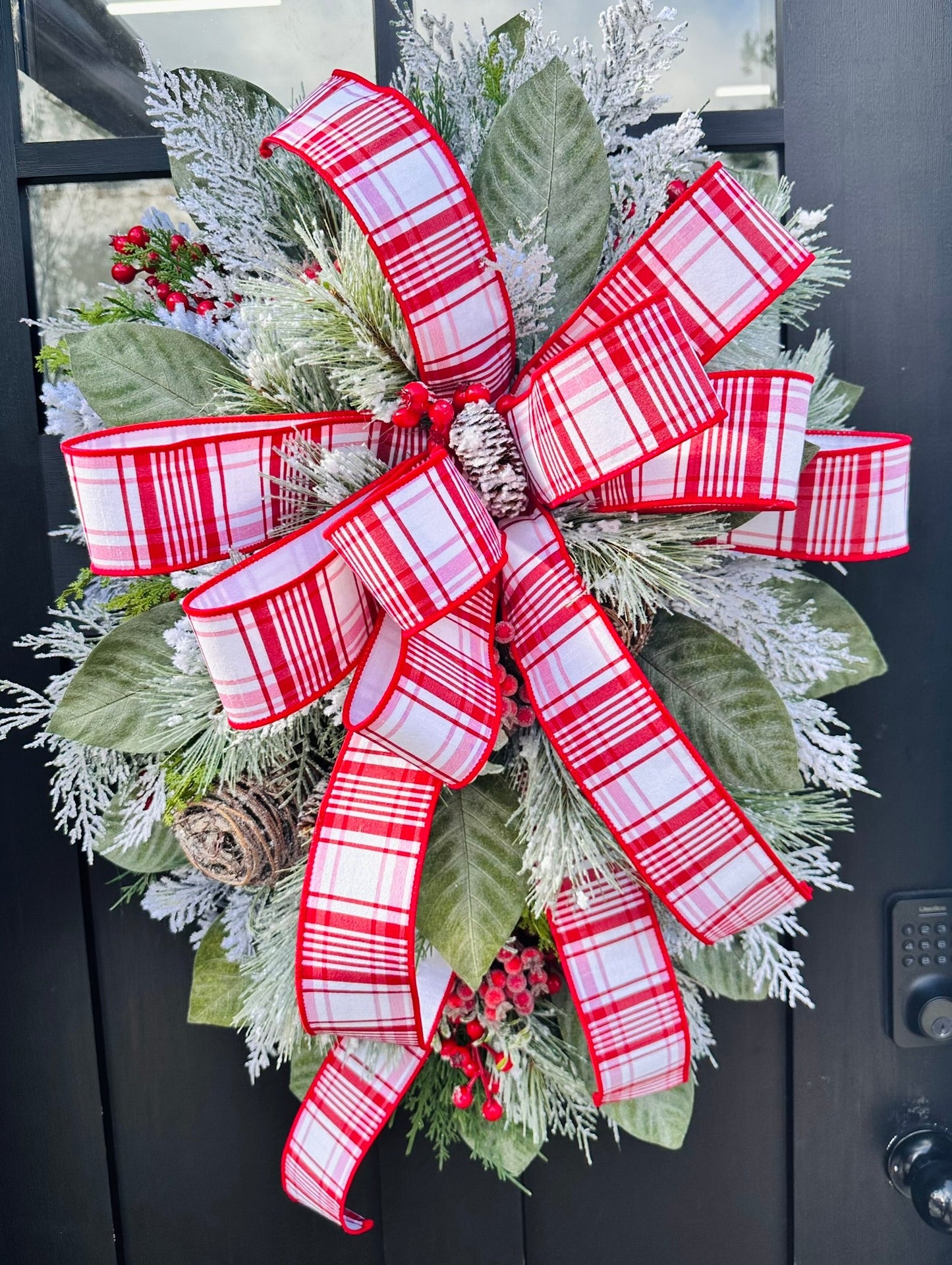 Red/White Christmas Door Swag with Red Berries and Flocked Pine Decor-TCT1577 TCT Crafts