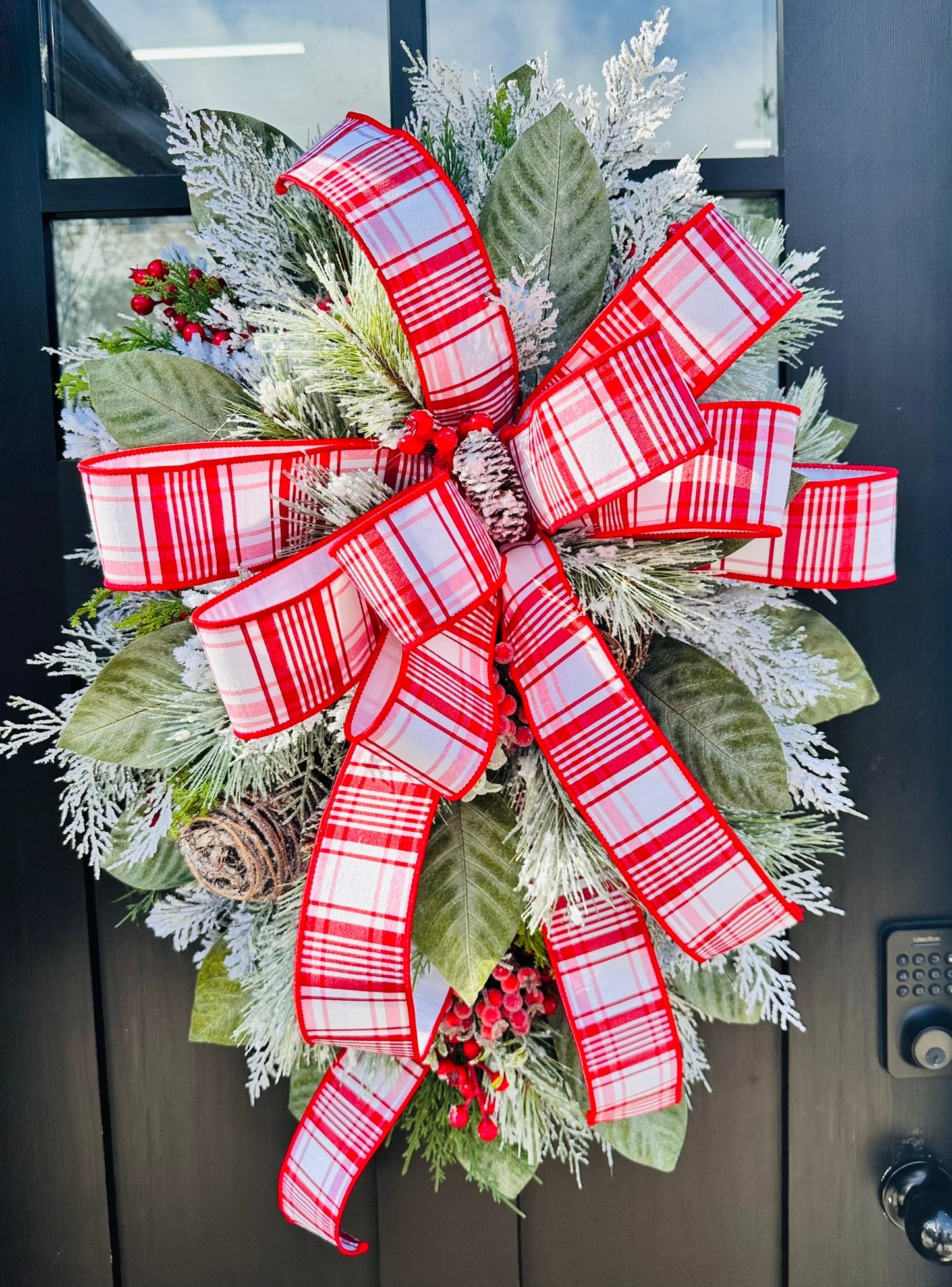 Red/White Christmas Door Swag with Red Berries and Flocked Pine Decor-TCT1577 TCT Crafts
