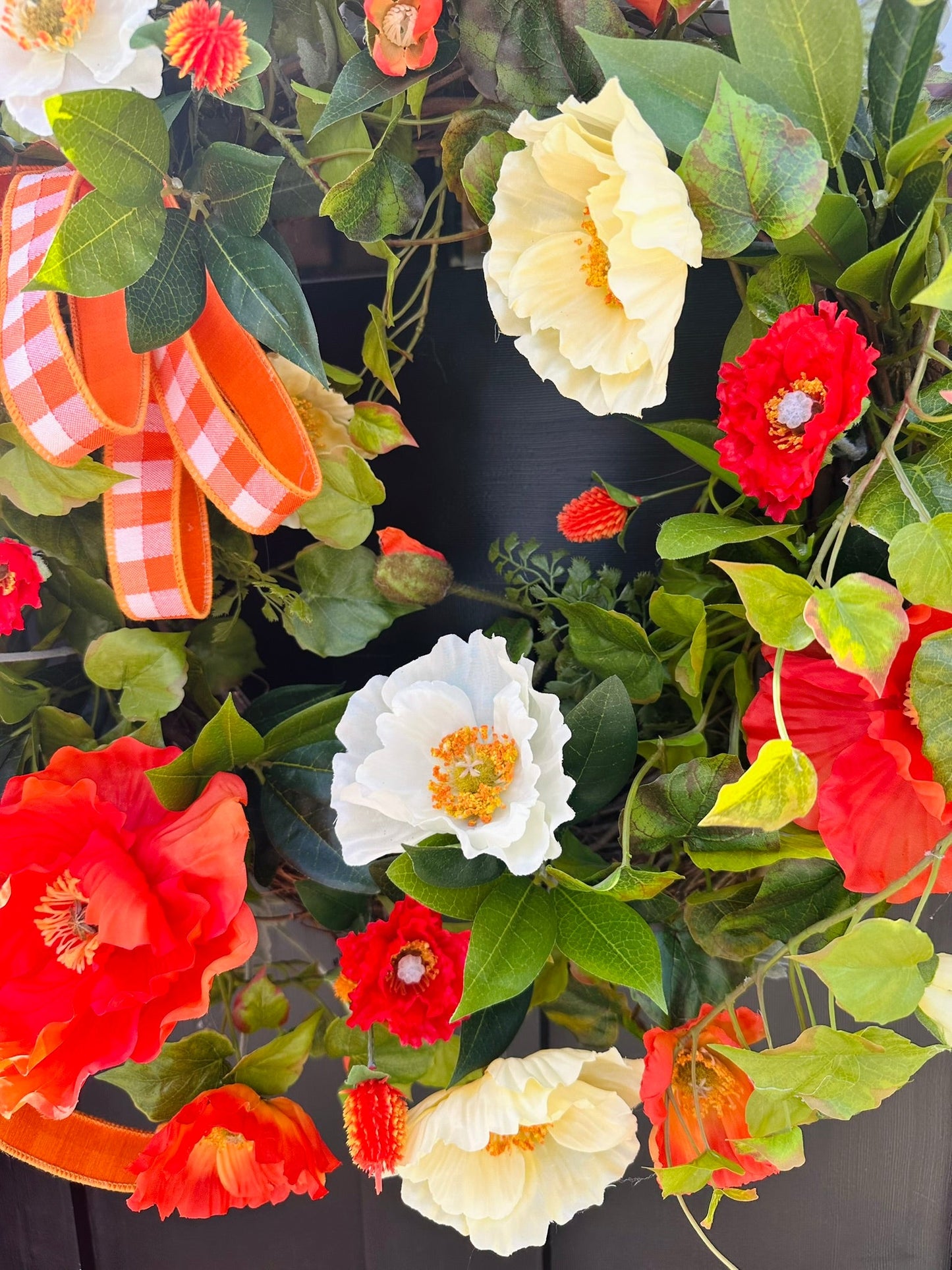 28" Summer Poppy Grapevine Wreath with Real Touch Ivy & Ribbon TCT Crafts