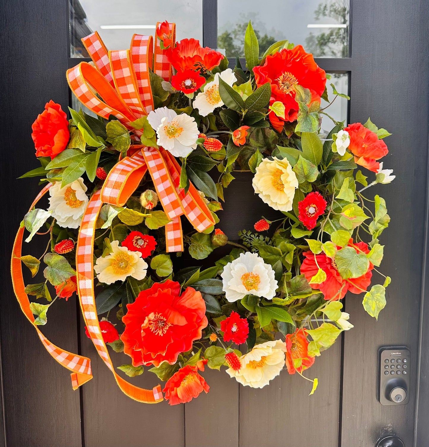 28" Summer Poppy Grapevine Wreath with Real Touch Ivy & Ribbon TCT Crafts
