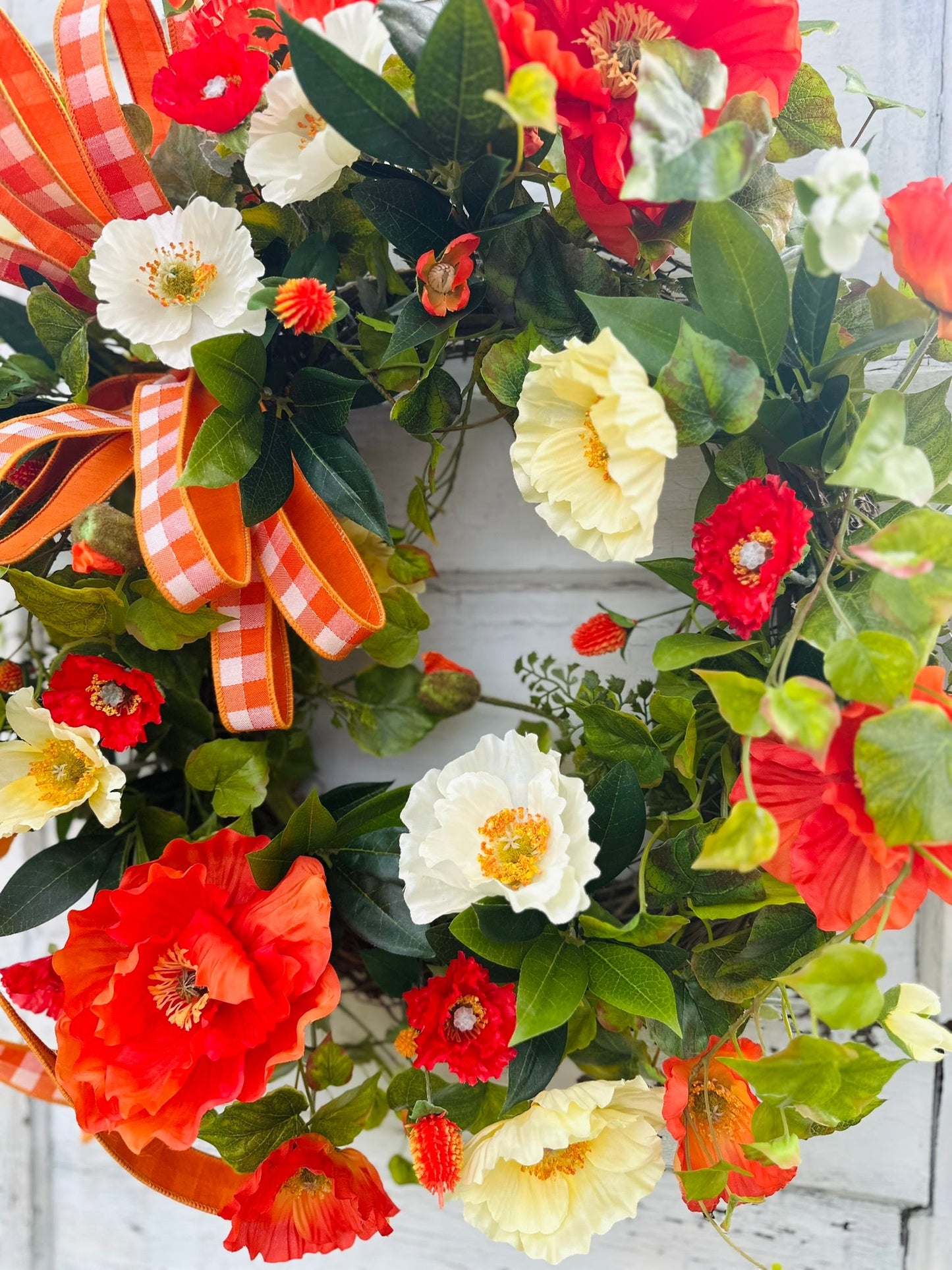 28" Summer Poppy Grapevine Wreath with Real Touch Ivy & Ribbon TCT Crafts