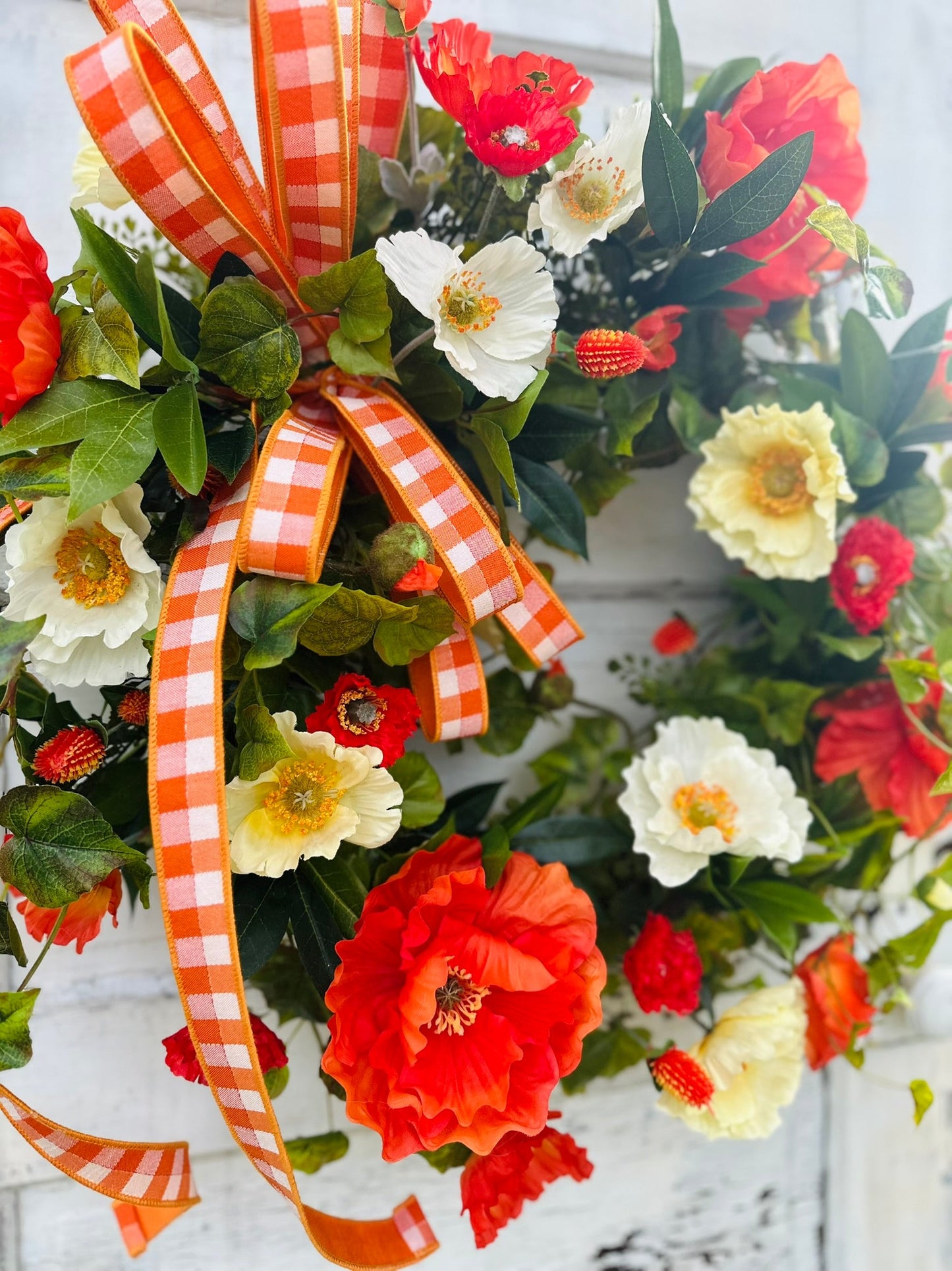 28" Summer Poppy Grapevine Wreath with Real Touch Ivy & Ribbon TCT Crafts