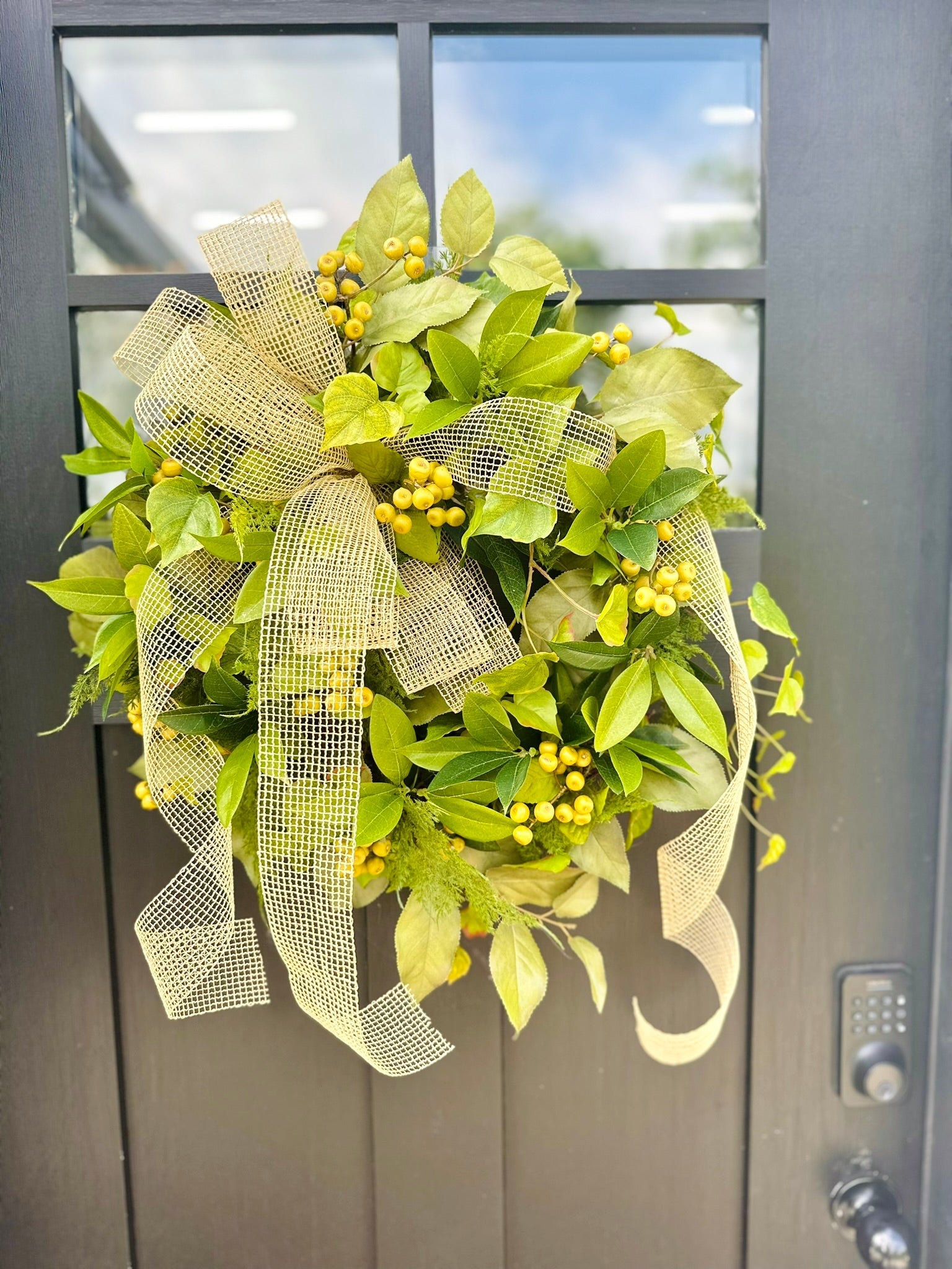 24" Greenery Berry Wreath – Year-Round Faux Green Leaf Door Decor TCT Crafts