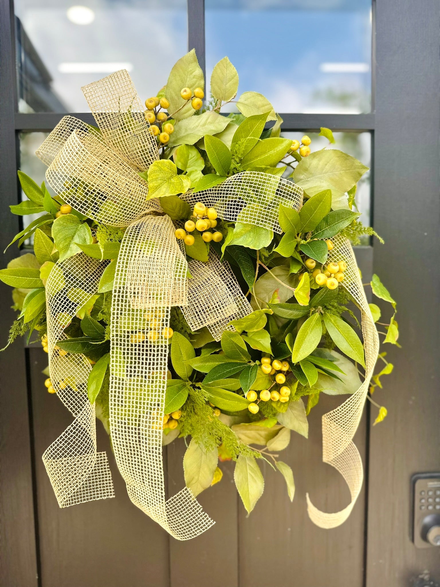 24" Greenery Berry Wreath – Year-Round Faux Green Leaf Door Decor TCT Crafts