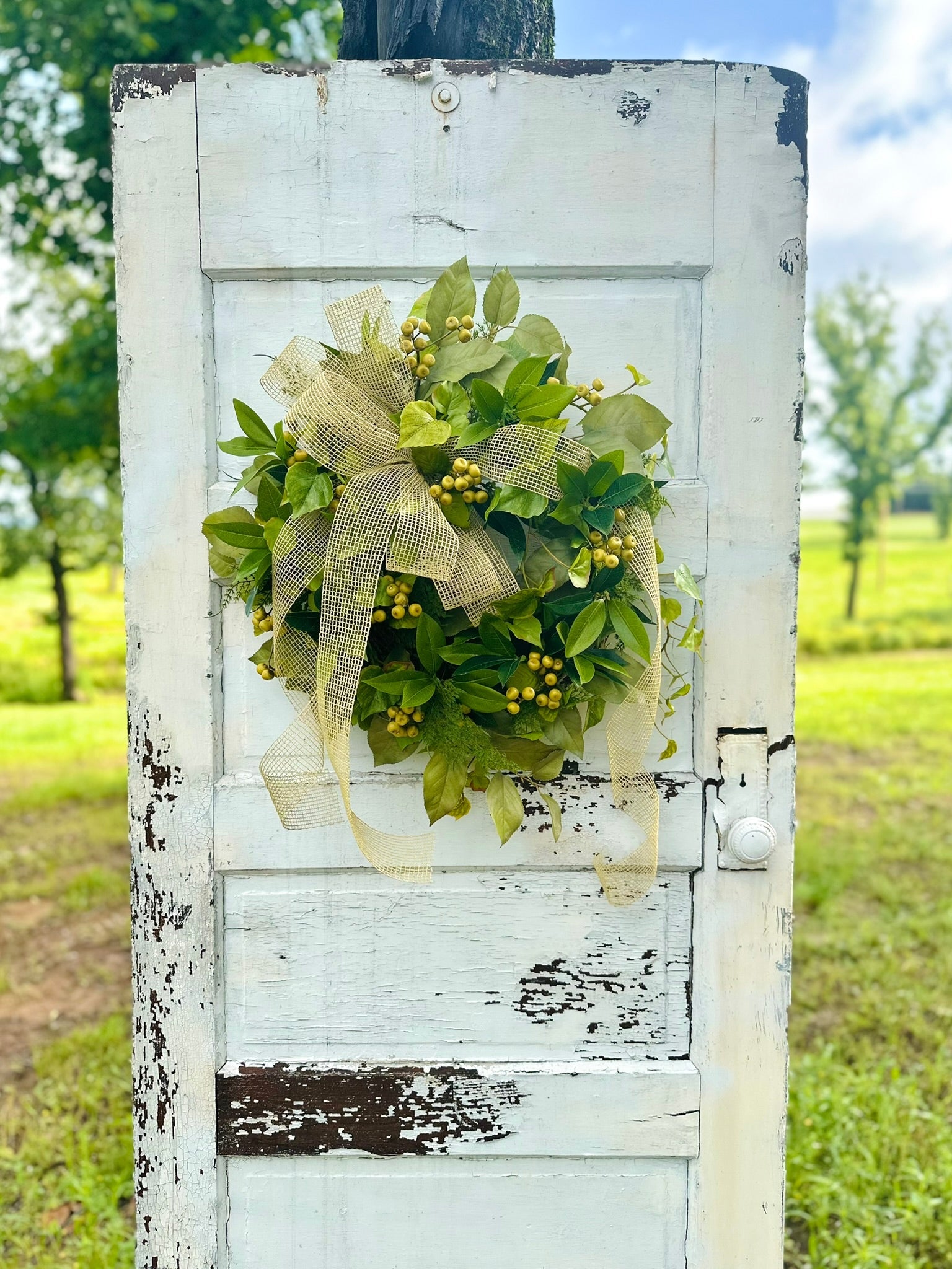 24" Greenery Berry Wreath – Year-Round Faux Green Leaf Door Decor TCT Crafts