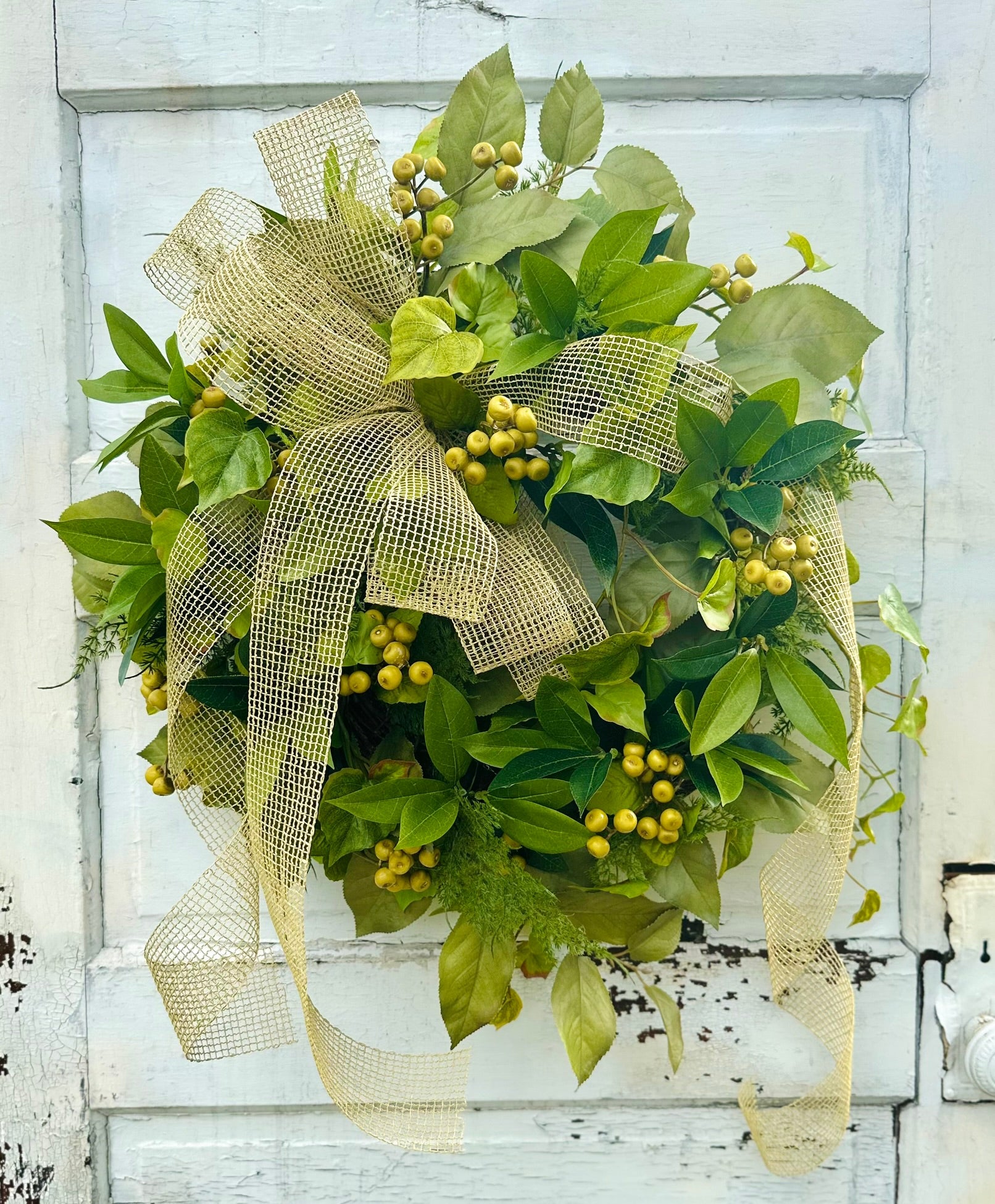 24" Greenery Berry Wreath – Year-Round Faux Green Leaf Door Decor TCT Crafts