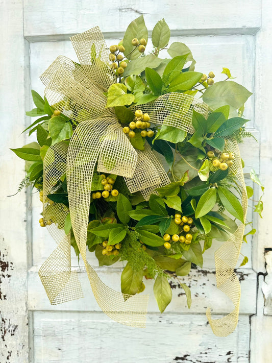 24" Greenery Berry Wreath – Year-Round Faux Green Leaf Door Decor TCT Crafts