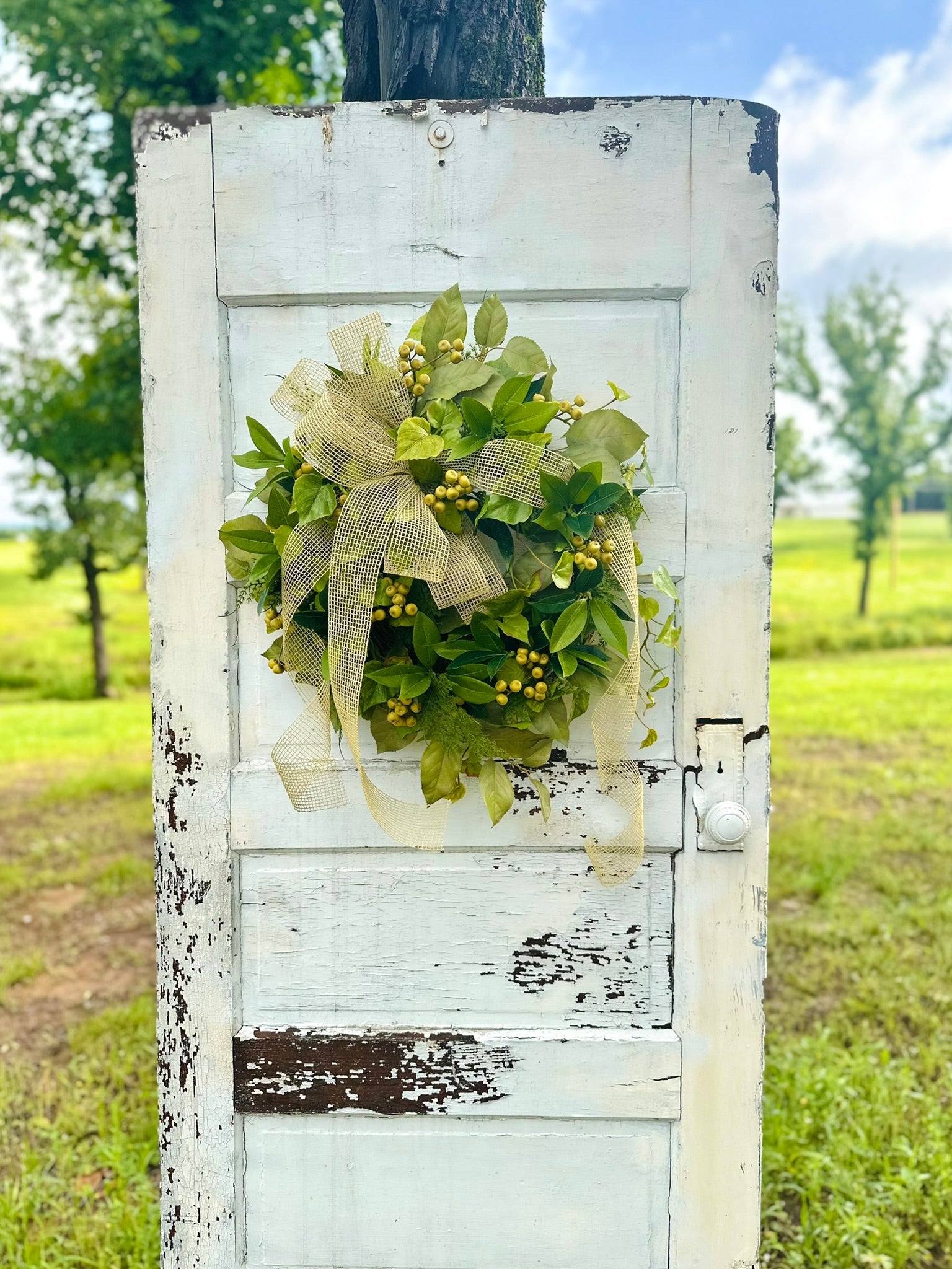 24" Greenery Berry Wreath – Year-Round Faux Green Leaf Door Decor TCT Crafts