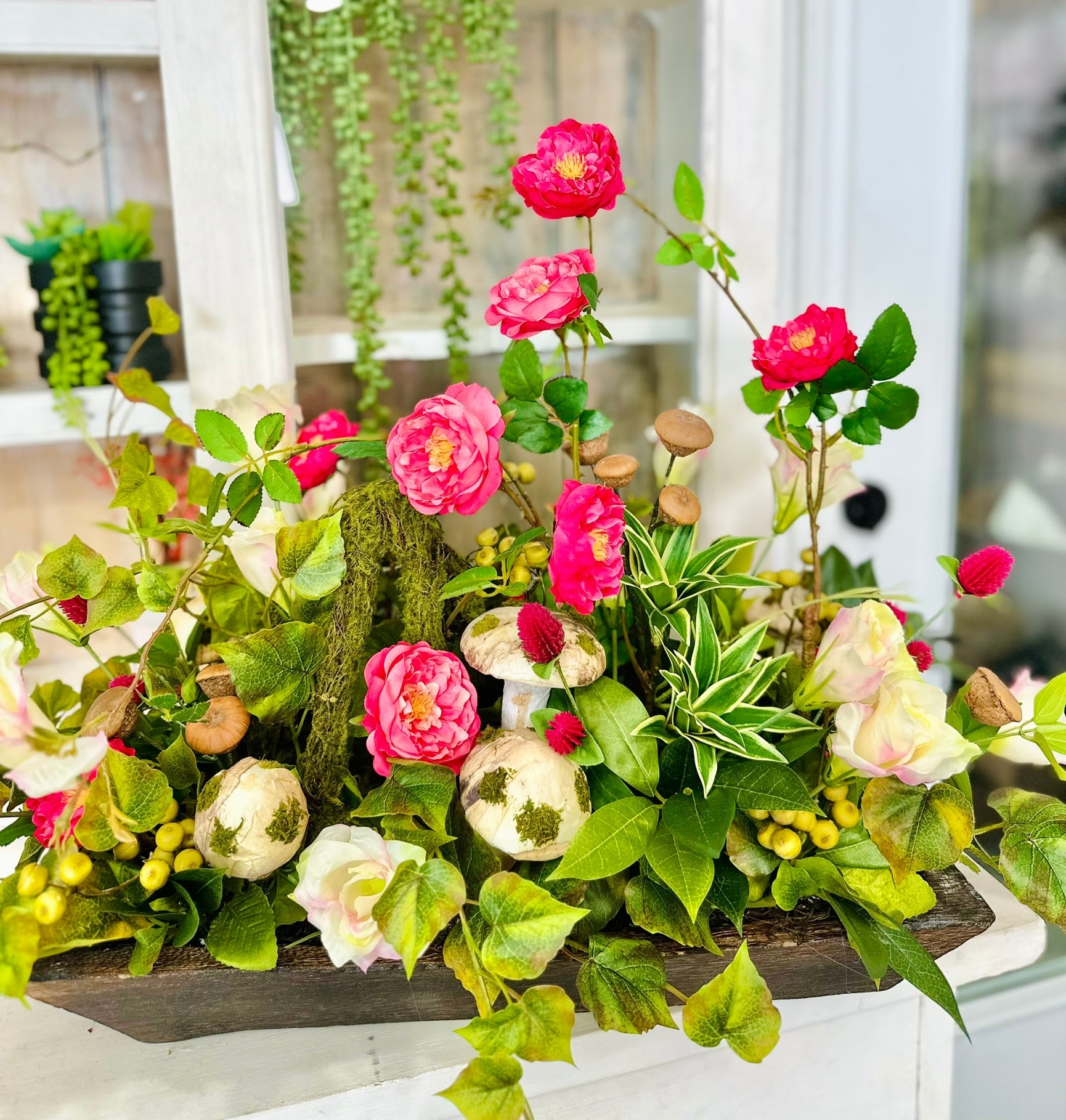 Whimsical Faux Rose & Mushroom Centerpiece Arrangement TCT Crafts