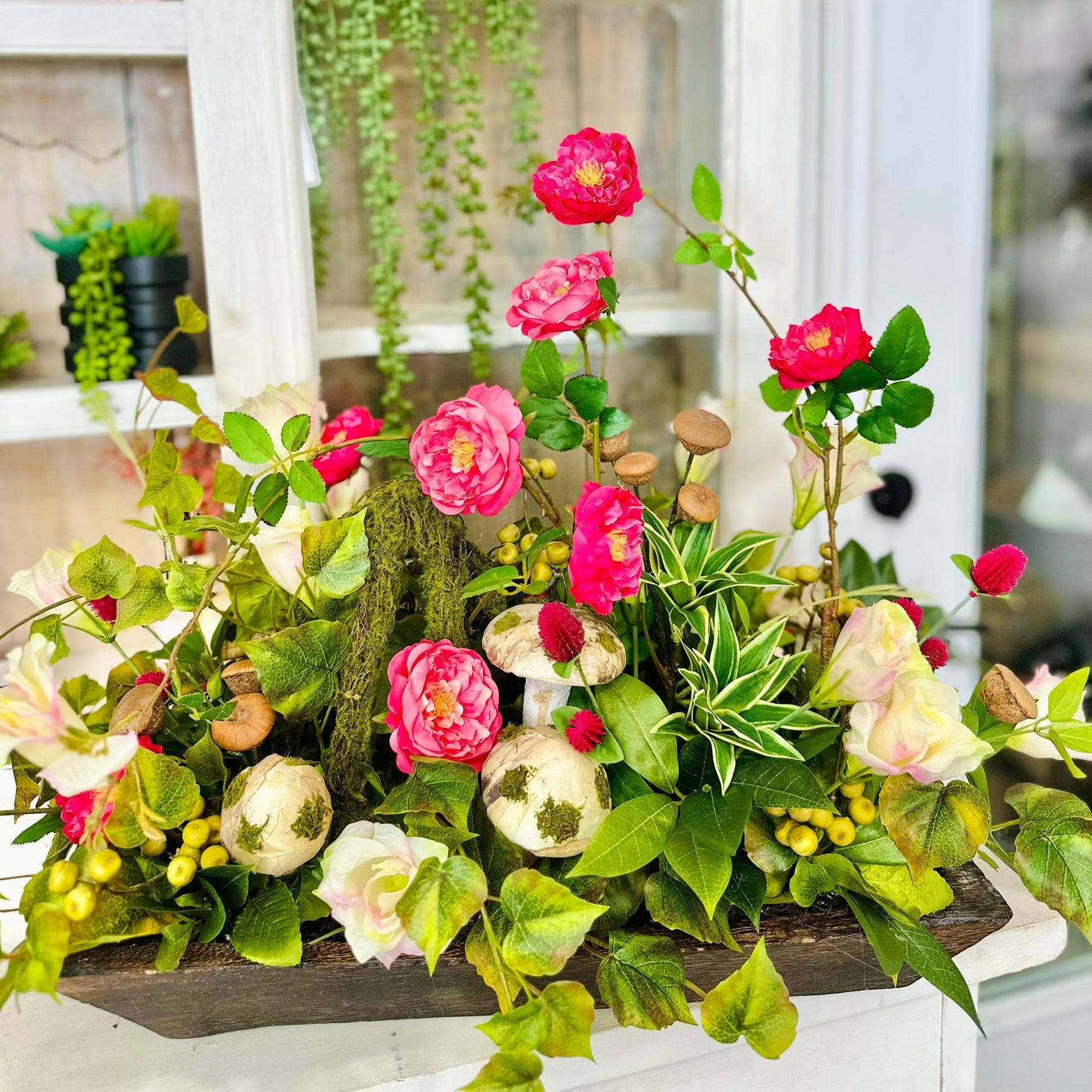 Whimsical Faux Rose & Mushroom Centerpiece Arrangement TCT Crafts