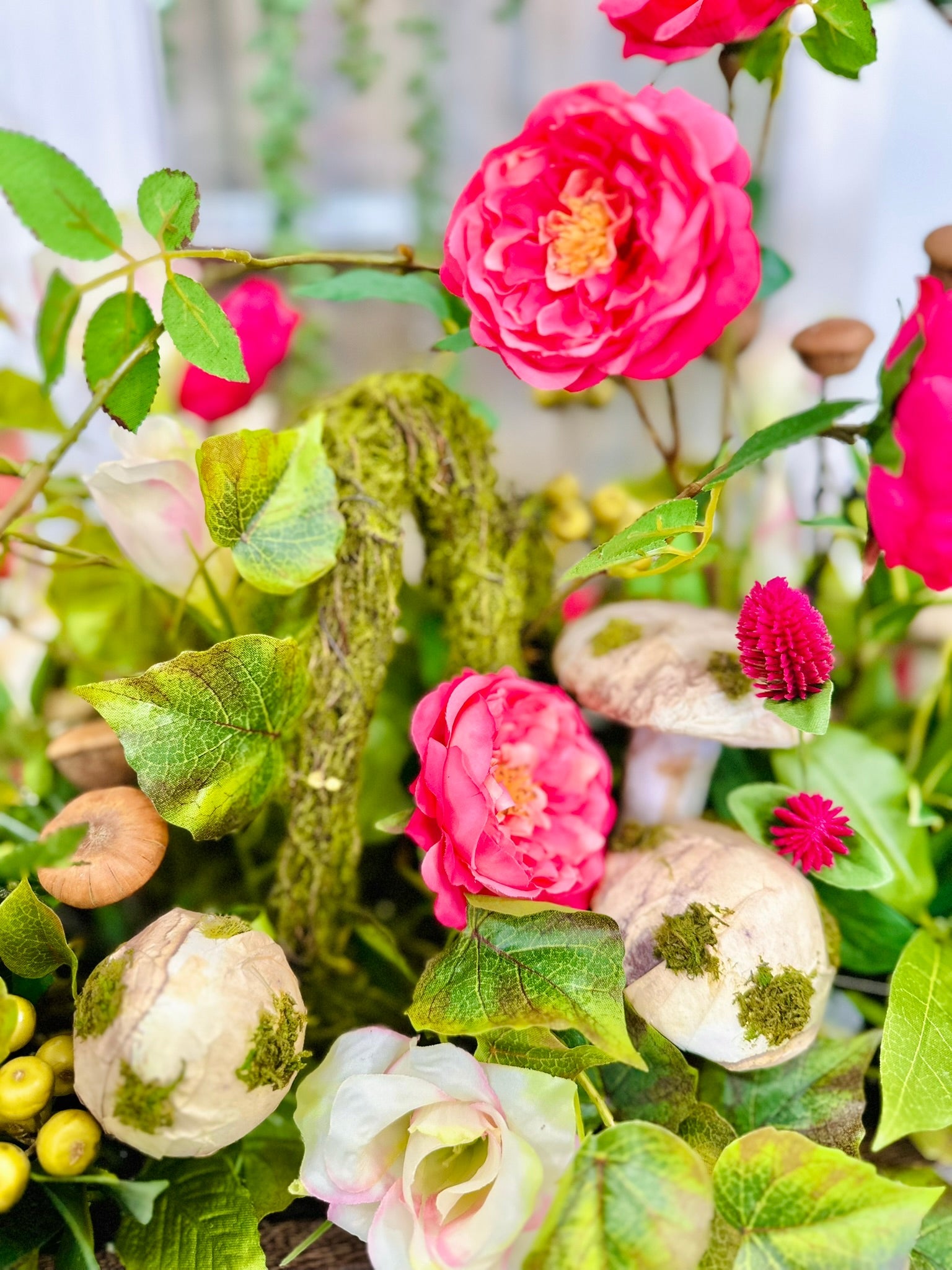 Whimsical Faux Rose & Mushroom Centerpiece Arrangement TCT Crafts