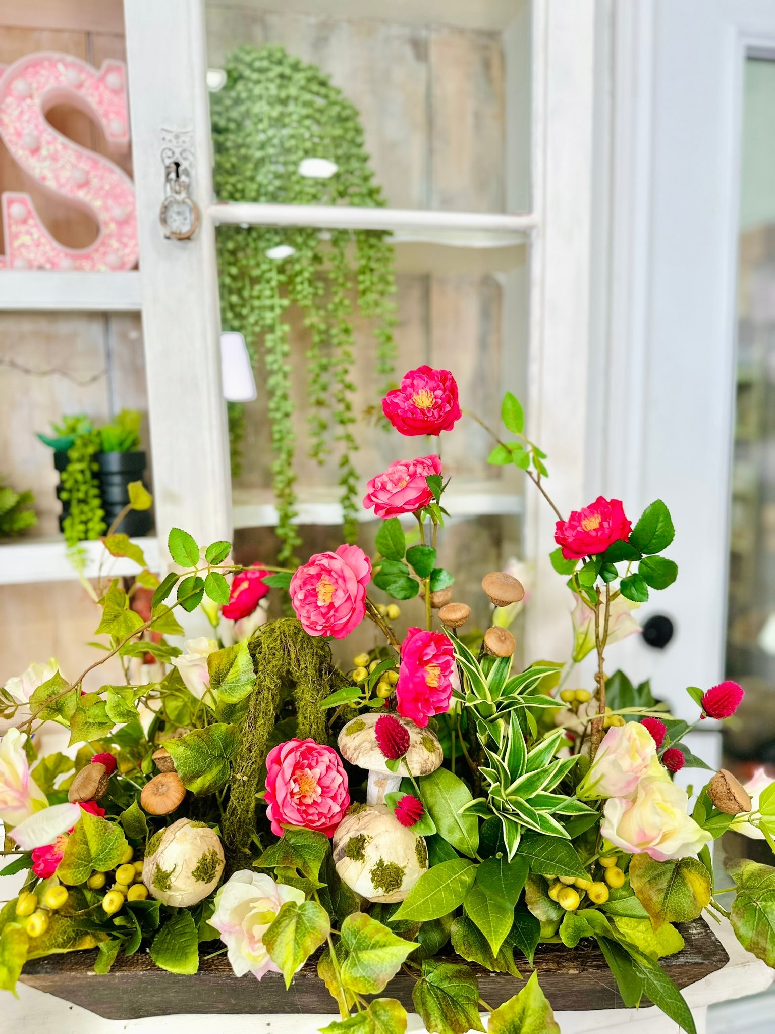 Whimsical Faux Rose & Mushroom Centerpiece Arrangement TCT Crafts