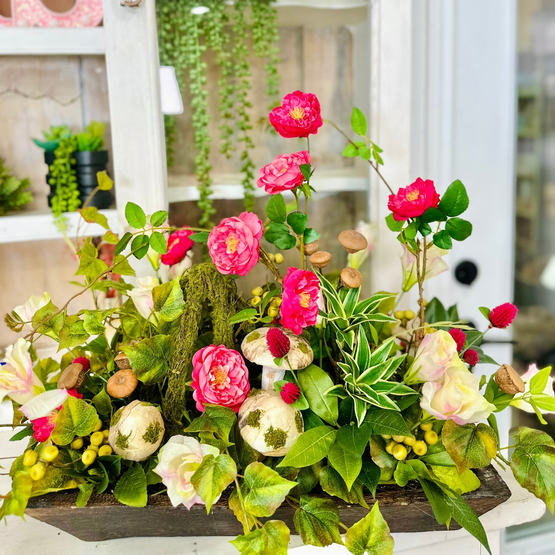 Whimsical Faux Rose & Mushroom Centerpiece Arrangement TCT Crafts