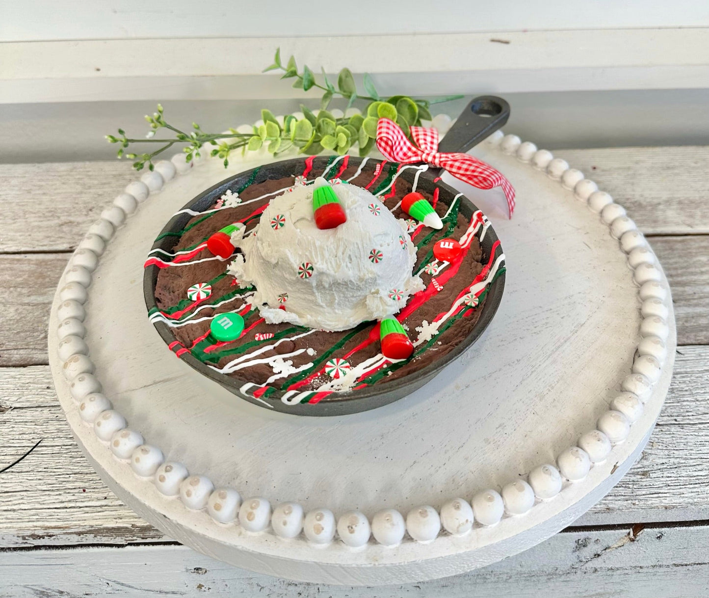 Decorative Faux Chocolate Skillet Brownie Cookie with Traditional Red/Green Christmas Holiday Sprinkles - 6" Mini Cast Iron Pan Decor TCT Crafts