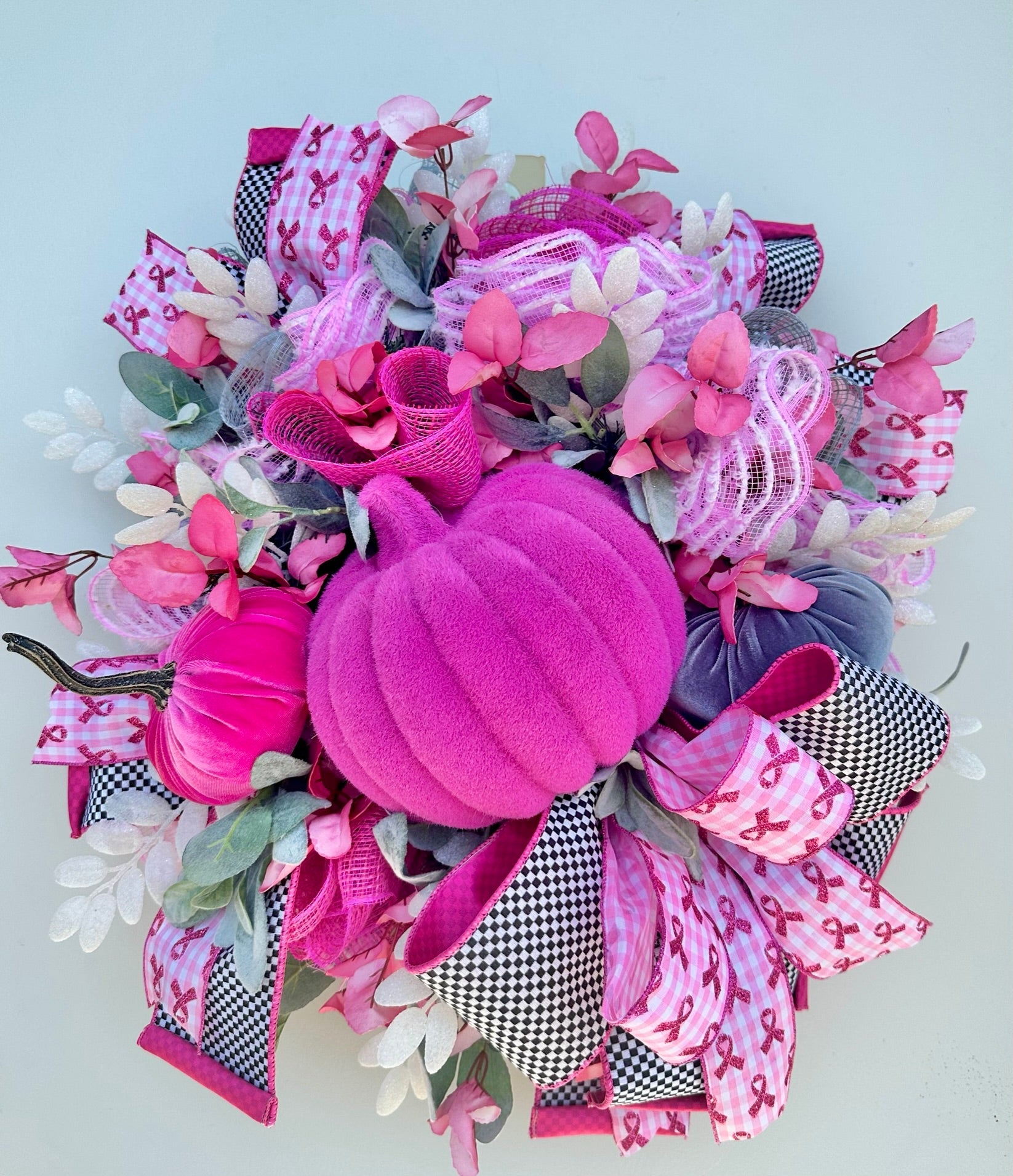 Breast Cancer Awareness Pink Pumpkin Wreath - Handcrafted Pink Ribbon Decor - Hope and Support-TCT1684 TCT Crafts