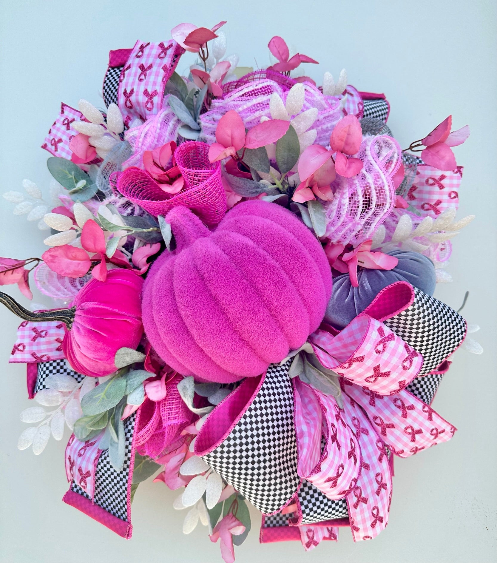Breast Cancer Awareness Pink Pumpkin Wreath - Handcrafted Pink Ribbon Decor - Hope and Support-TCT1684 TCT Crafts