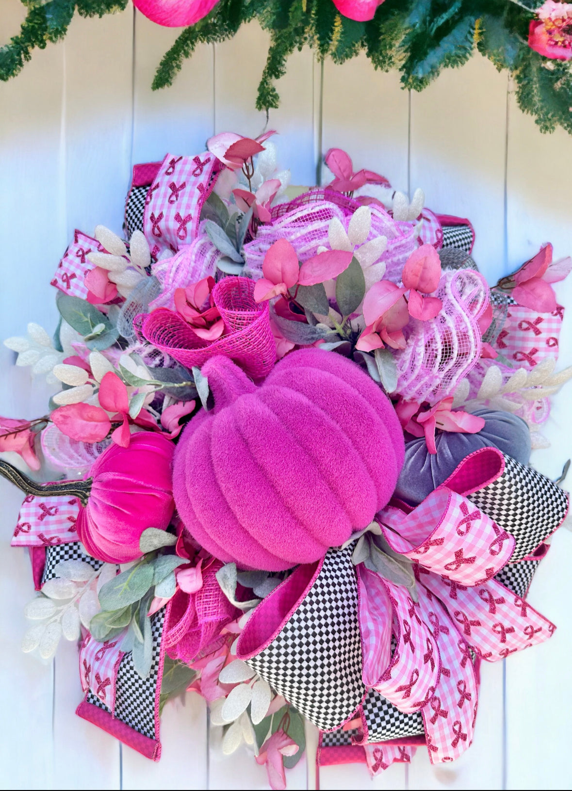 Breast Cancer Awareness Pink Pumpkin Wreath - Handcrafted Pink Ribbon Decor - Hope and Support-TCT1684 TCT Crafts