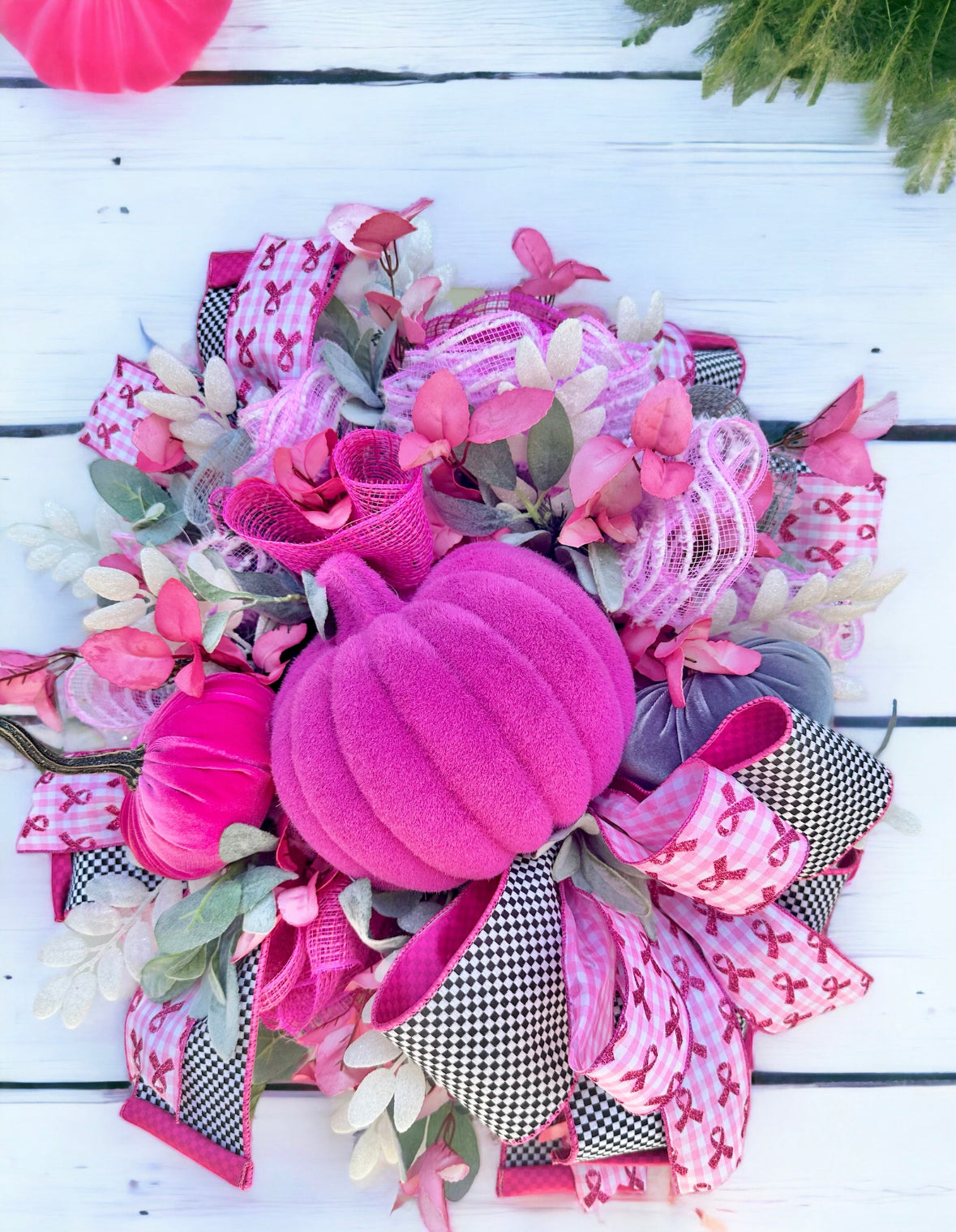 Breast Cancer Awareness Pink Pumpkin Wreath - Handcrafted Pink Ribbon Decor - Hope and Support-TCT1684 TCT Crafts