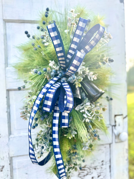 Rustic Winter Pine Swag with Bells and Blue Berries – Farmhouse Christmas Decor TCT Crafts