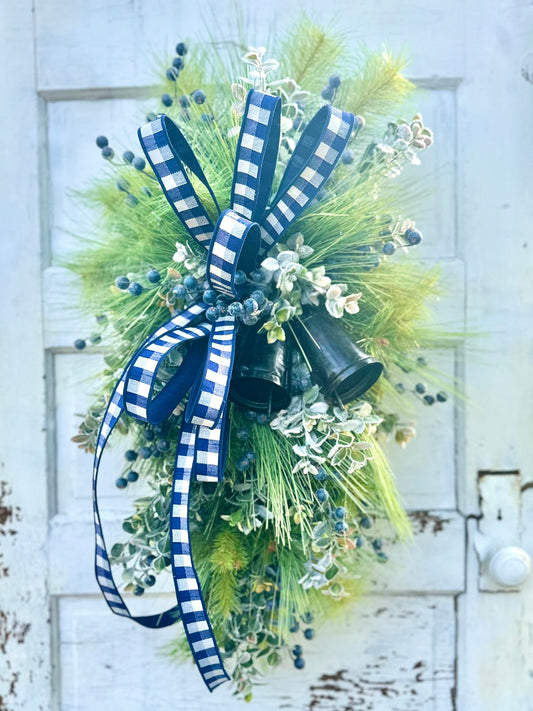 Rustic Winter Pine Swag with Bells and Blue Berries – Farmhouse Christmas Decor TCT Crafts